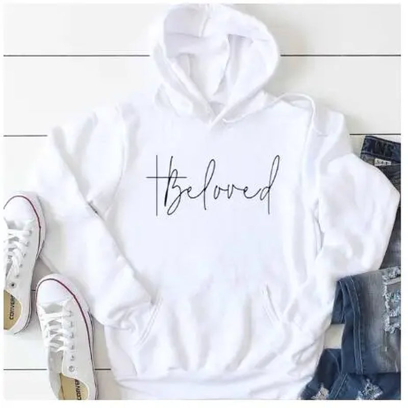 Beloved Graphic Hoodies Casual Bible Verse Fashion Clothing Sweatshirt Cotton Christian Jesus Beloved Cross Pullover Gift Tops