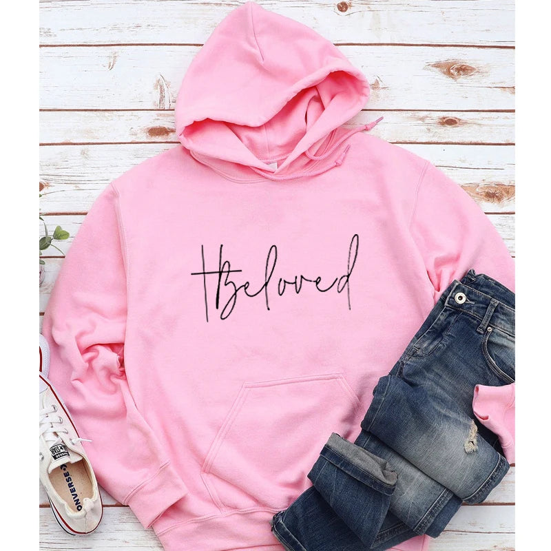 Beloved Graphic Hoodies Casual Bible Verse Fashion Clothing Sweatshirt Cotton Christian Jesus Beloved Cross Pullover Gift Tops