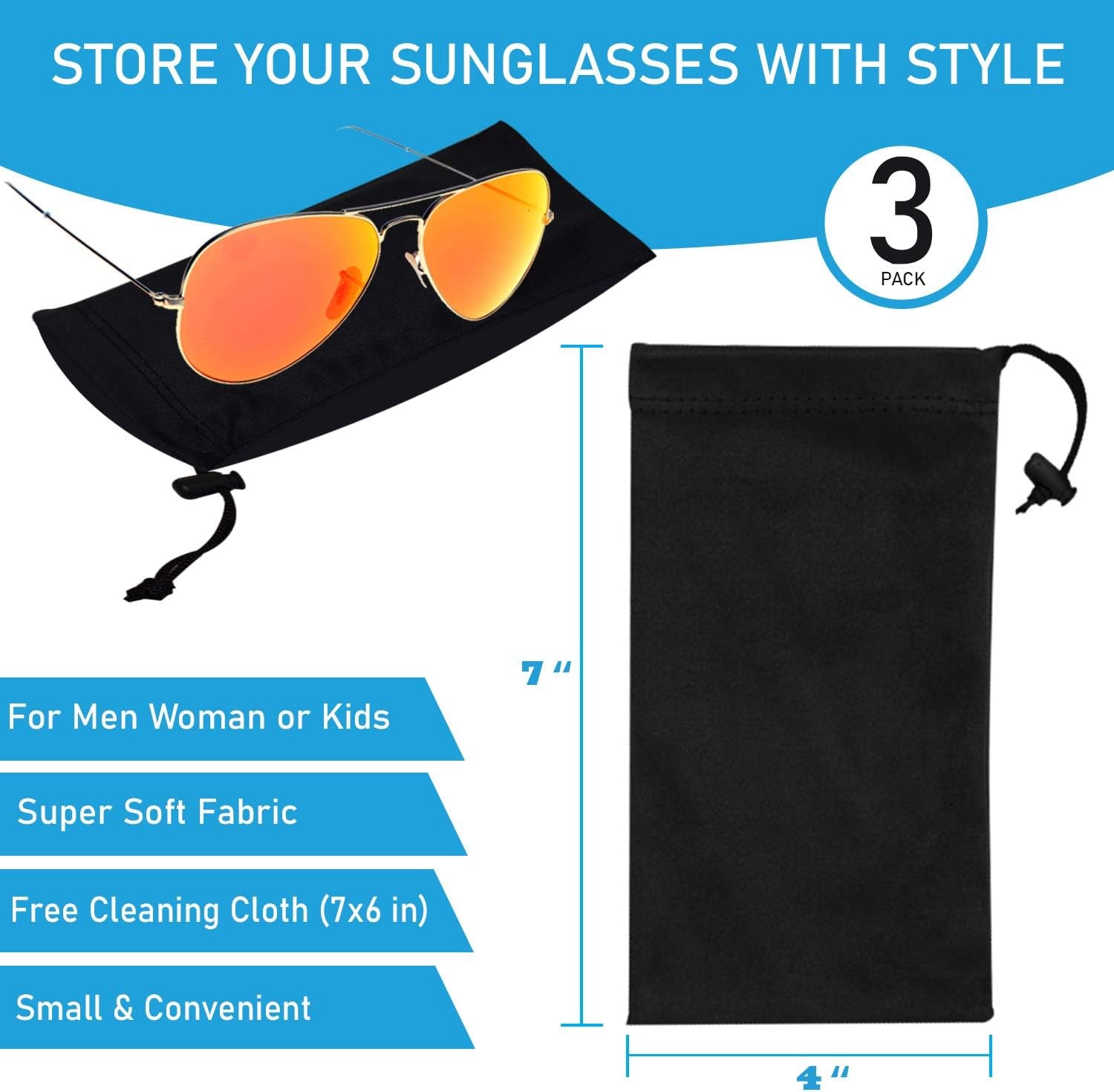 Sunglasses Pouch Soft Slim Glasses and Phone Case with Drawstring Closure