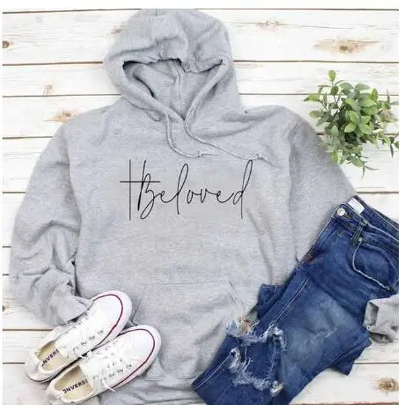 Beloved Graphic Hoodies Casual Bible Verse Fashion Clothing Sweatshirt Cotton Christian Jesus Beloved Cross Pullover Gift Tops