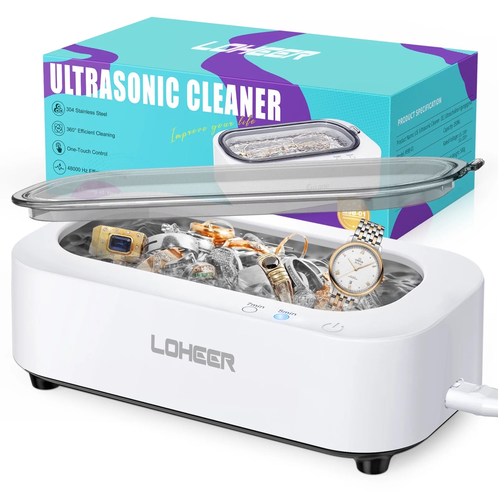 Ultrasonic Jewelry Cleaner, 12Oz 48Khz Ultrasonic Cleaner for Rings, Glasses, Jewelry