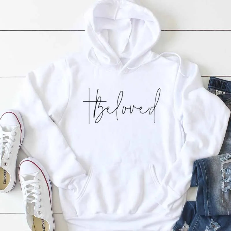 Beloved Graphic Hoodies Casual Bible Verse Fashion Clothing Sweatshirt Cotton Christian Jesus Beloved Cross Pullover Gift Tops